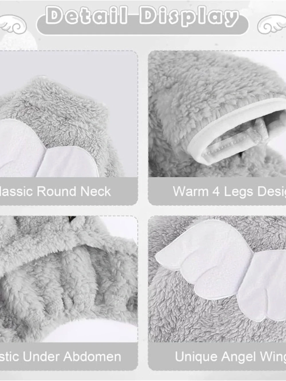 NWT Yikeyo Plush Grey Angel Wings Pet Onesie S L44